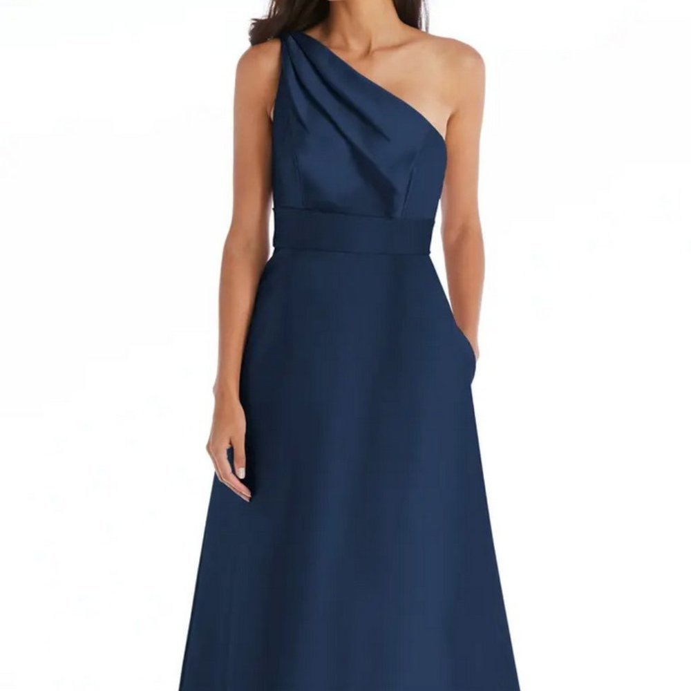 Alfred Sung Midnight Blue One-Shoulder A-Line Gown D815S